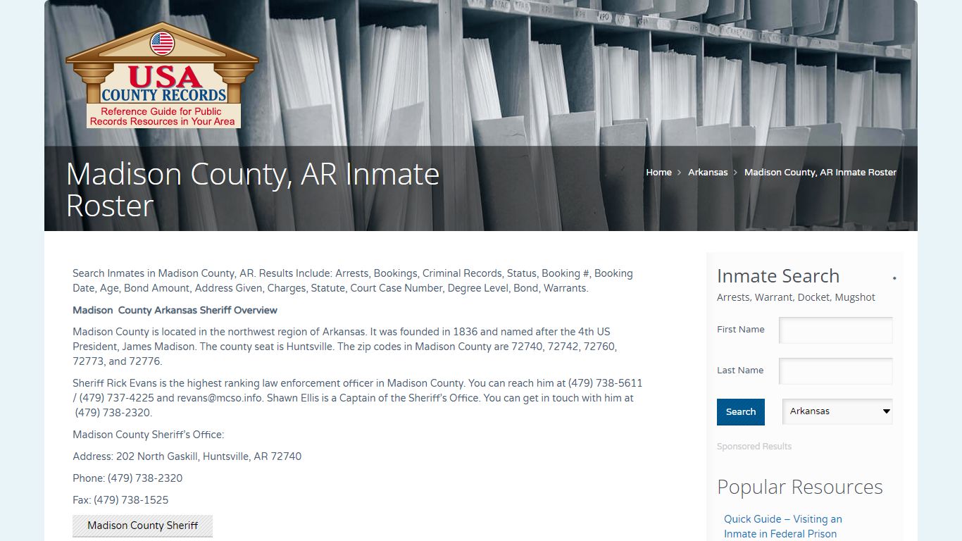 Madison County, AR Inmate Roster | Name Search